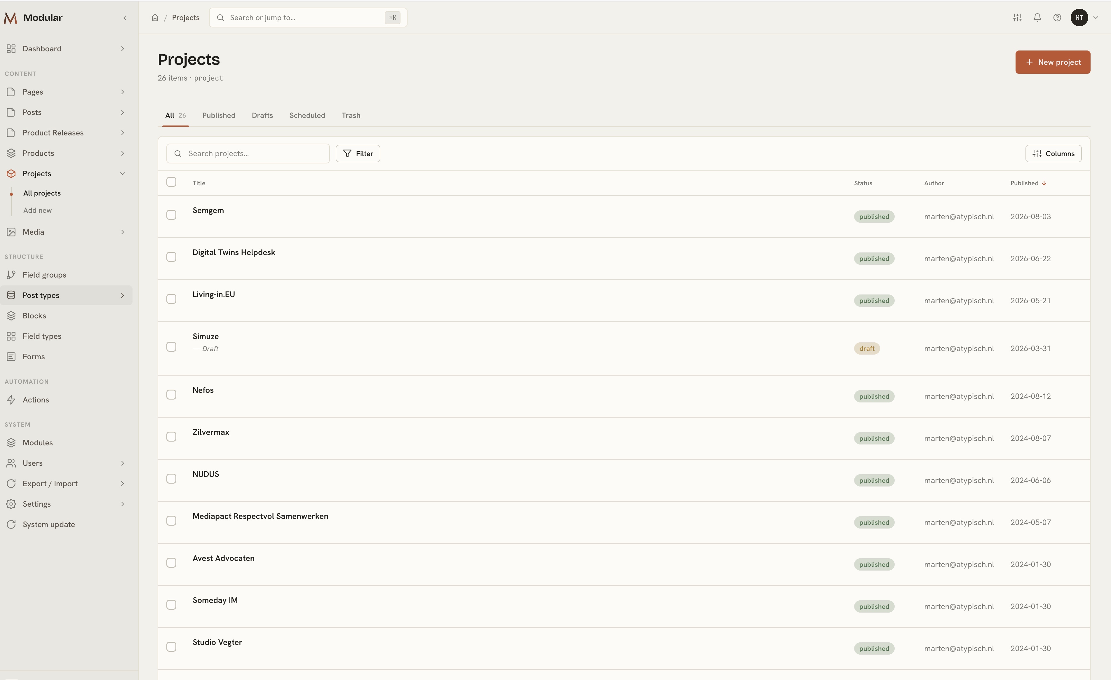 Modular CMS screen 2