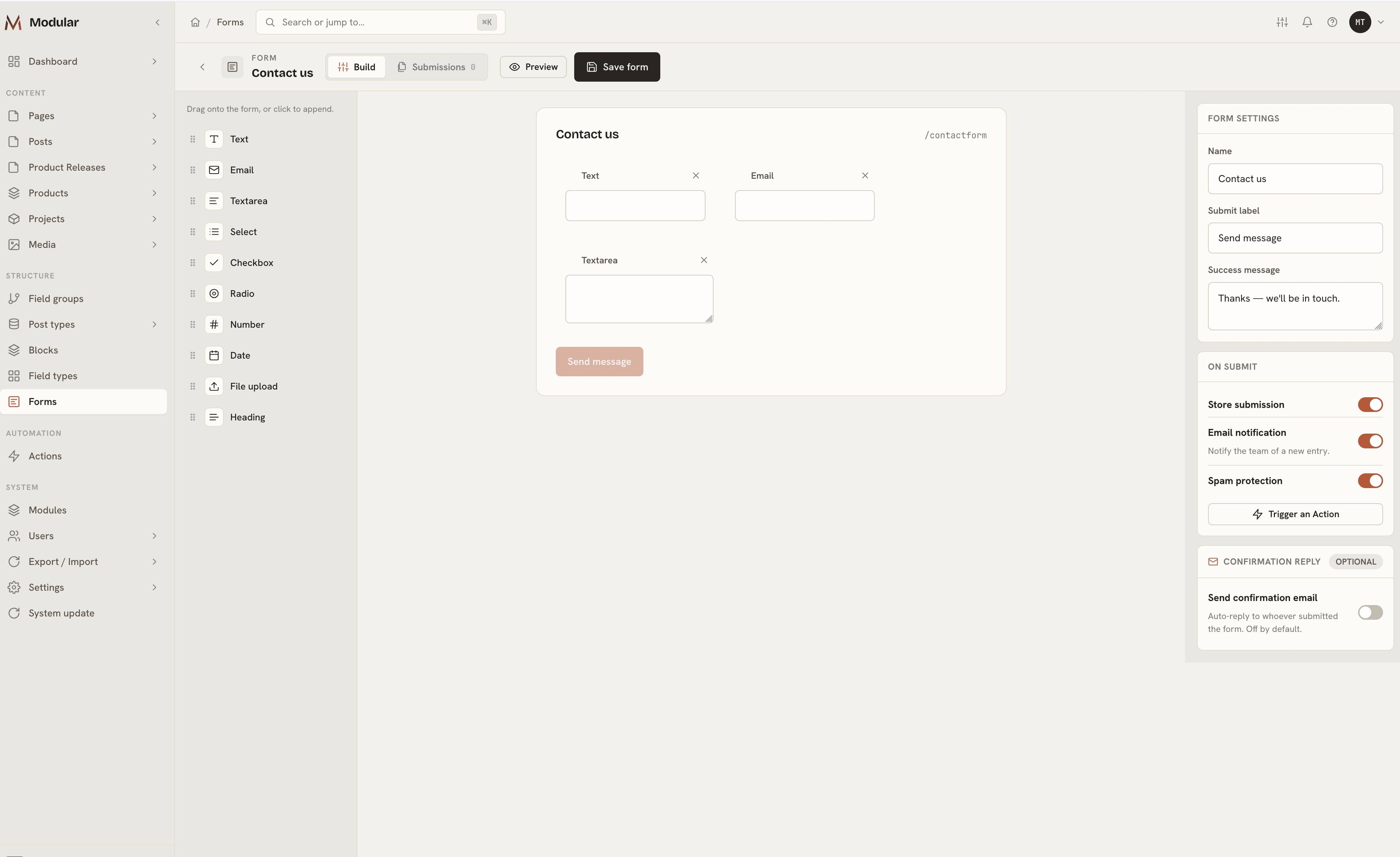 Modular CMS screen 6