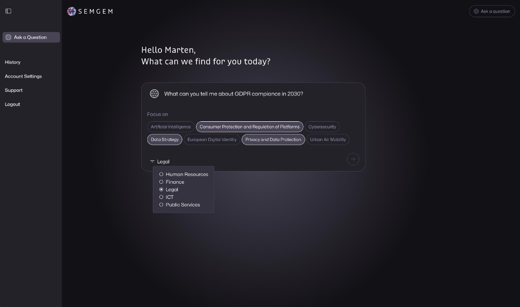 Semgem search with focus tags and Legal department filter