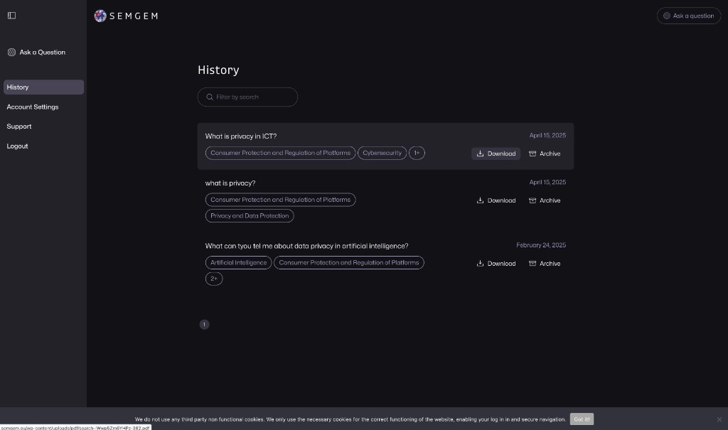 Semgem history of past questions