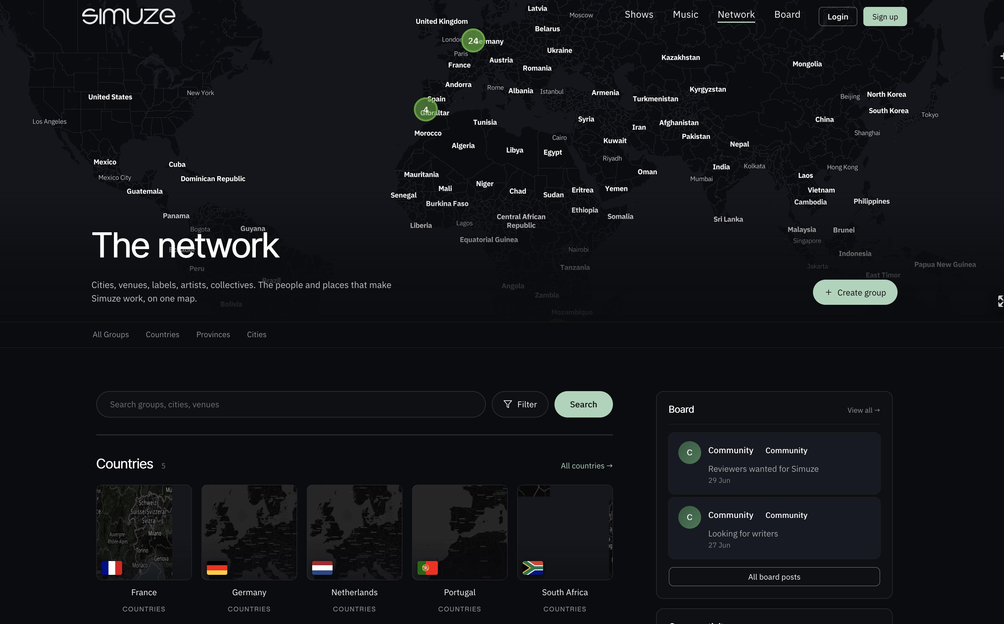 Network Â· Groups on the map