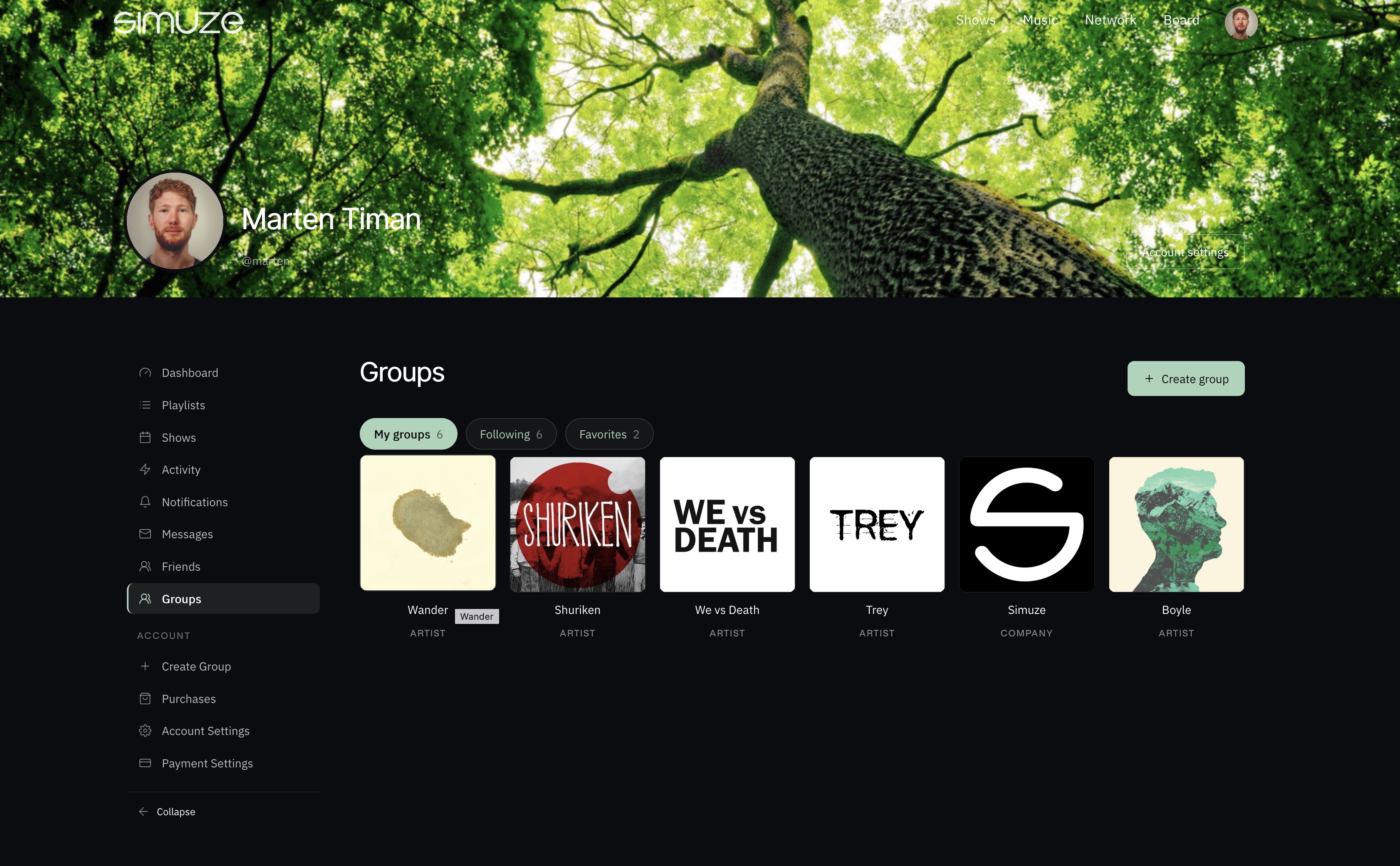 Dashboard · Groups