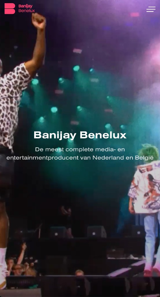 Banijay Benelux mobile homepage